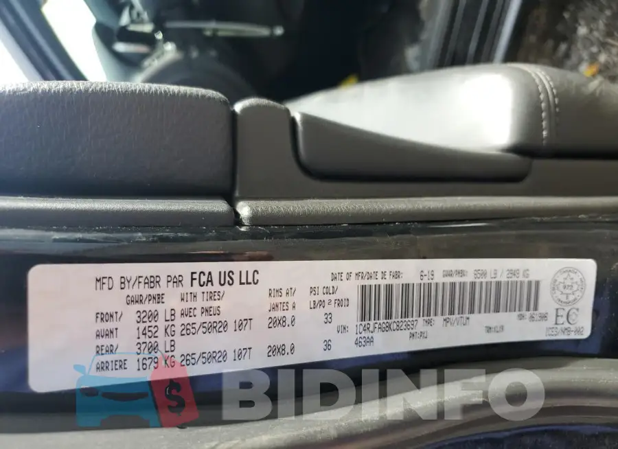 1C4RJFAG8KC823697 Photo# 14