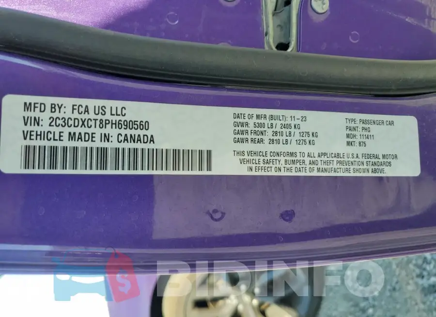 2C3CDXCT8PH690560 Photo# 12