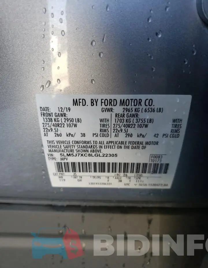 5LM5J7XC8LGL22305 Photo# 13