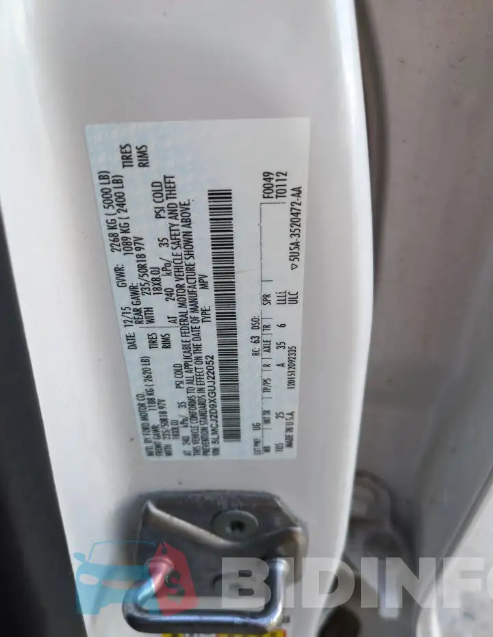 5LMCJ2D9XGUJ22052 Photo# 13
