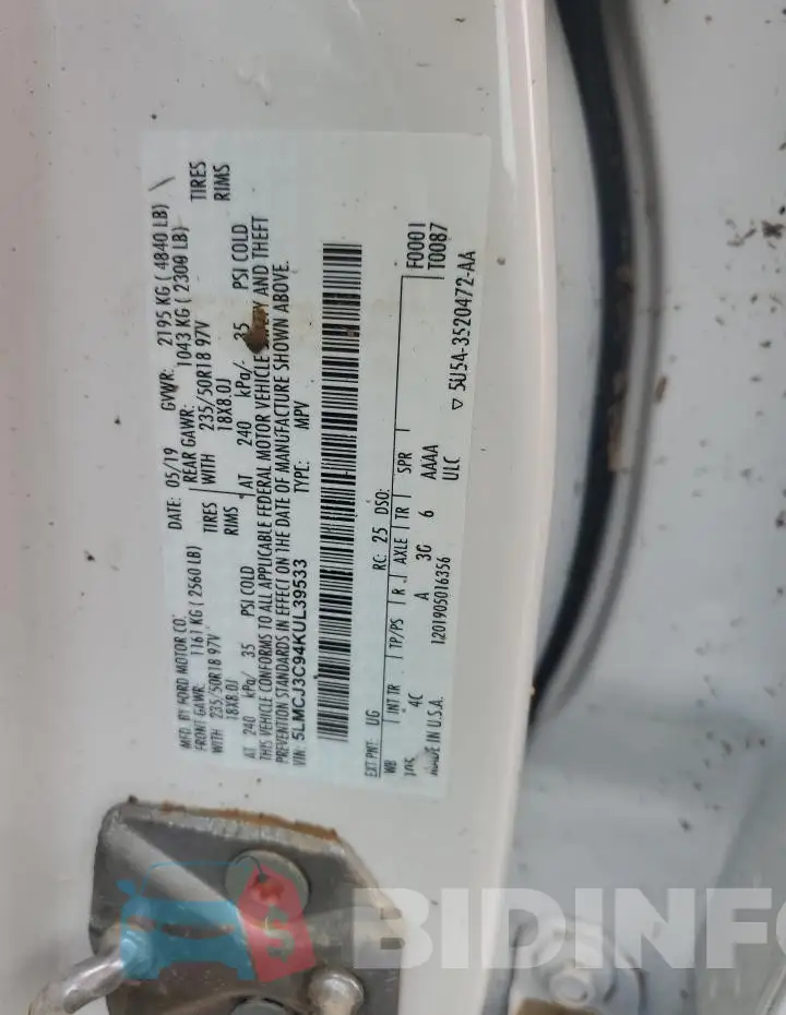 5LMCJ3C94KUL39533 Photo# 14
