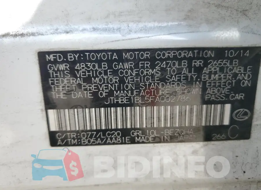 JTHBE1BL5FA002786 Photo# 13