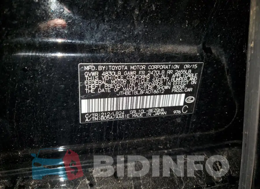 JTHBE1BL8FA018612 Photo# 12