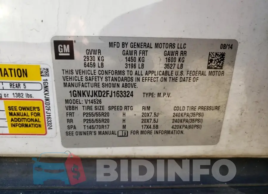 1GNKVJKD2FJ163324 Photo# 13