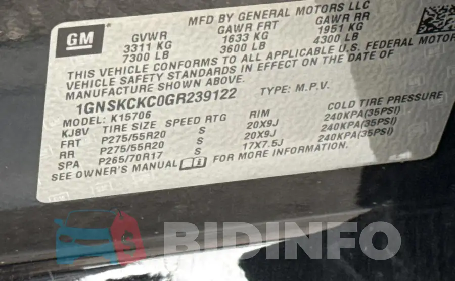 1GNSKCKC0GR239122 Photo# 10
