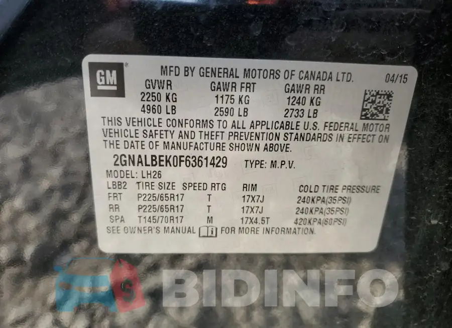 2GNALBEK0F6361429 Photo# 13