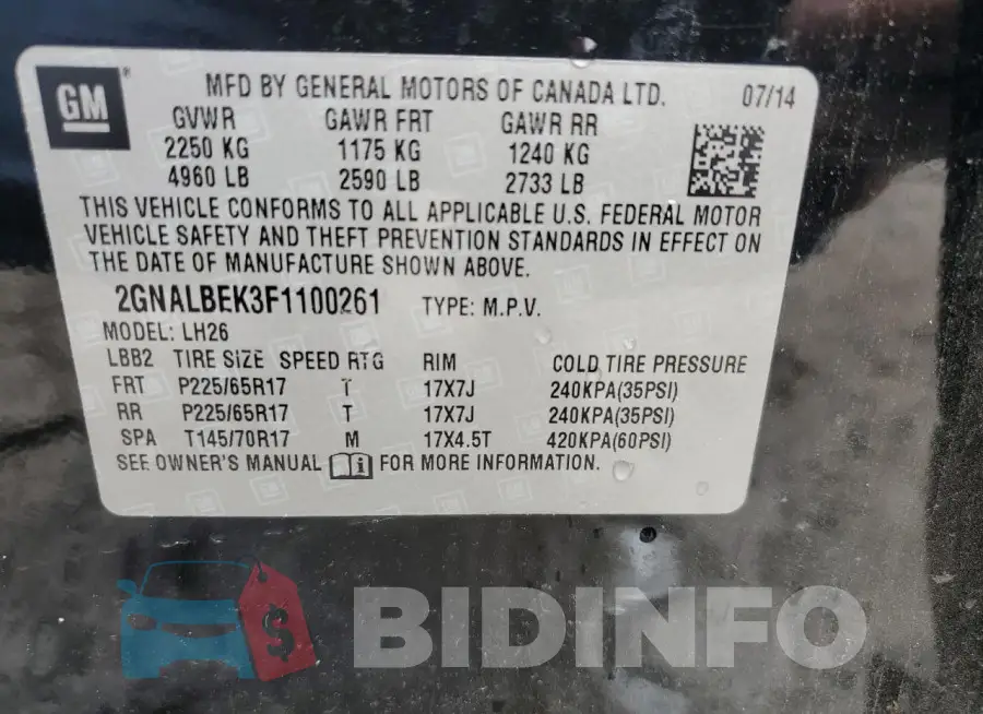 2GNALBEK3F1100261 Photo# 14