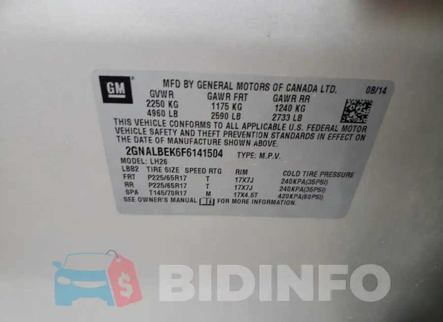 2GNALBEK6F6141504 Photo# 13