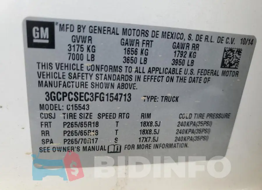 3GCPCSEC3FG154713 Photo# 12
