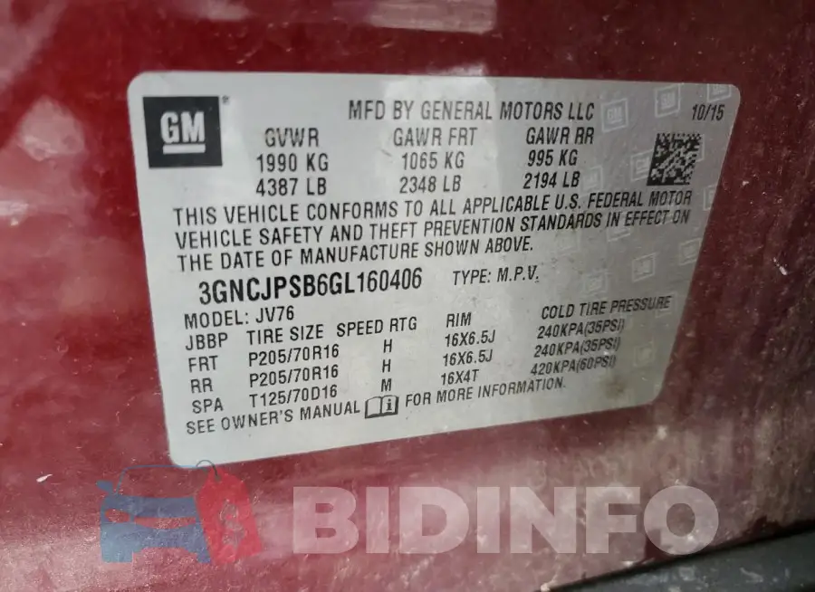 3GNCJPSB6GL160406 Photo# 13
