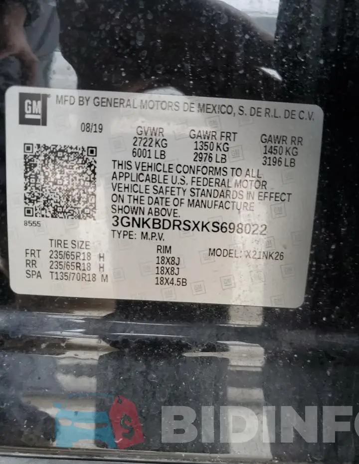 3GNKBDRSXKS698022 Photo# 13