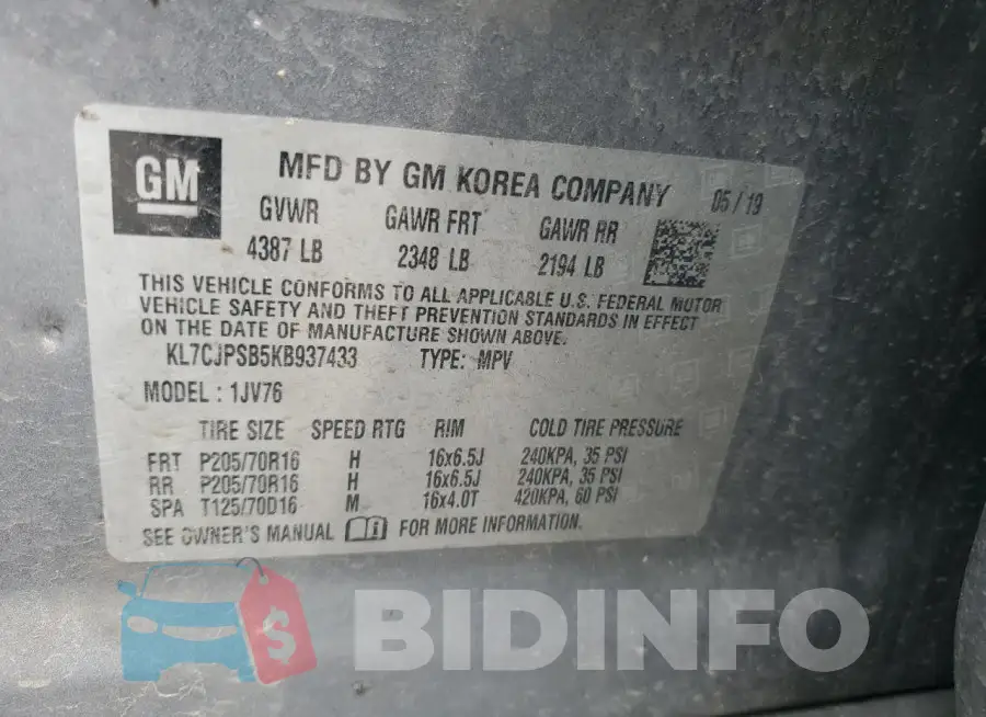 KL7CJPSB5KB937433 Photo# 13