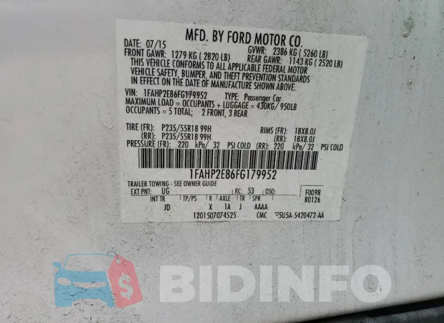 1FAHP2E86FG179952 Photo# 12