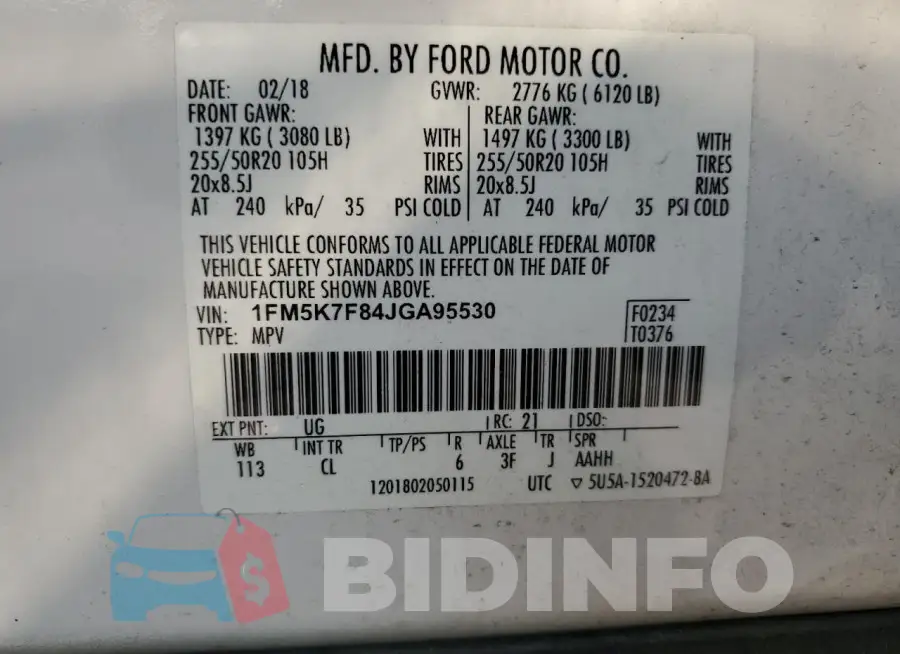 1FM5K7F84JGA95530 Photo# 13
