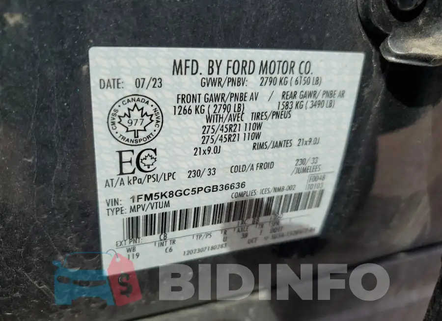 1FM5K8GC5PGB36636 Photo# 14