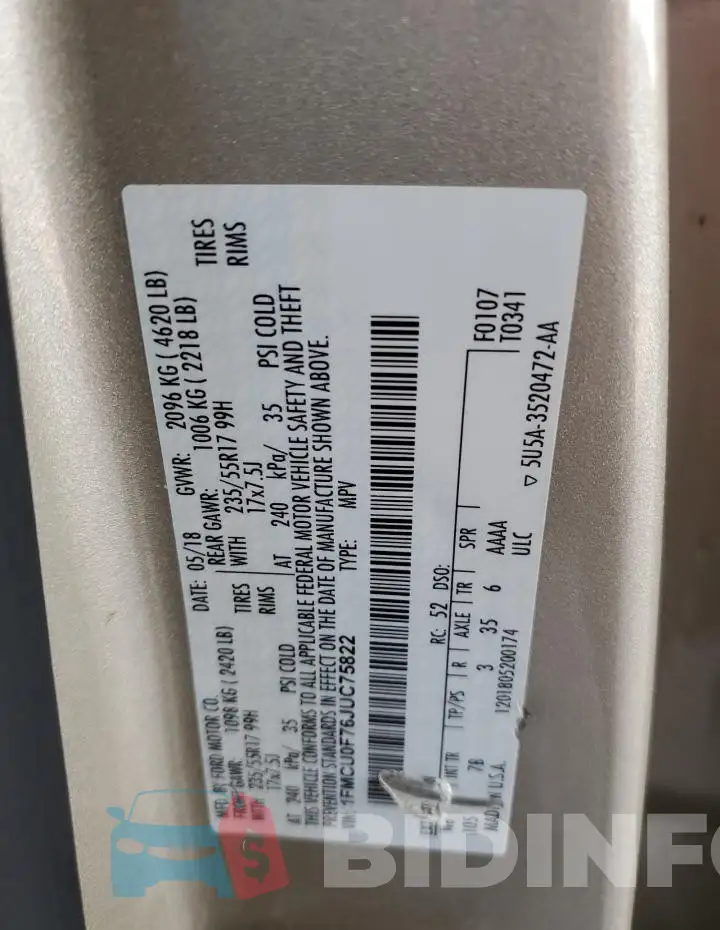 1FMCU0F76JUC75822 Photo# 13