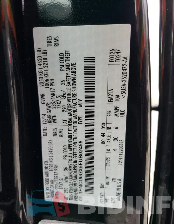 1FMCU0GX5FUB02458 Photo# 13