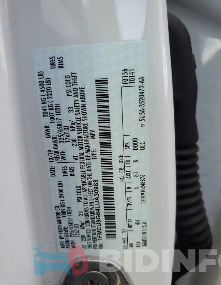 1FMCU9G64LUA30983 Photo# 13