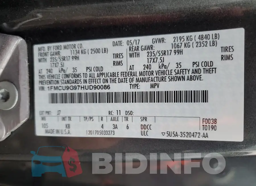 1FMCU9G97HUD90086 Photo# 14
