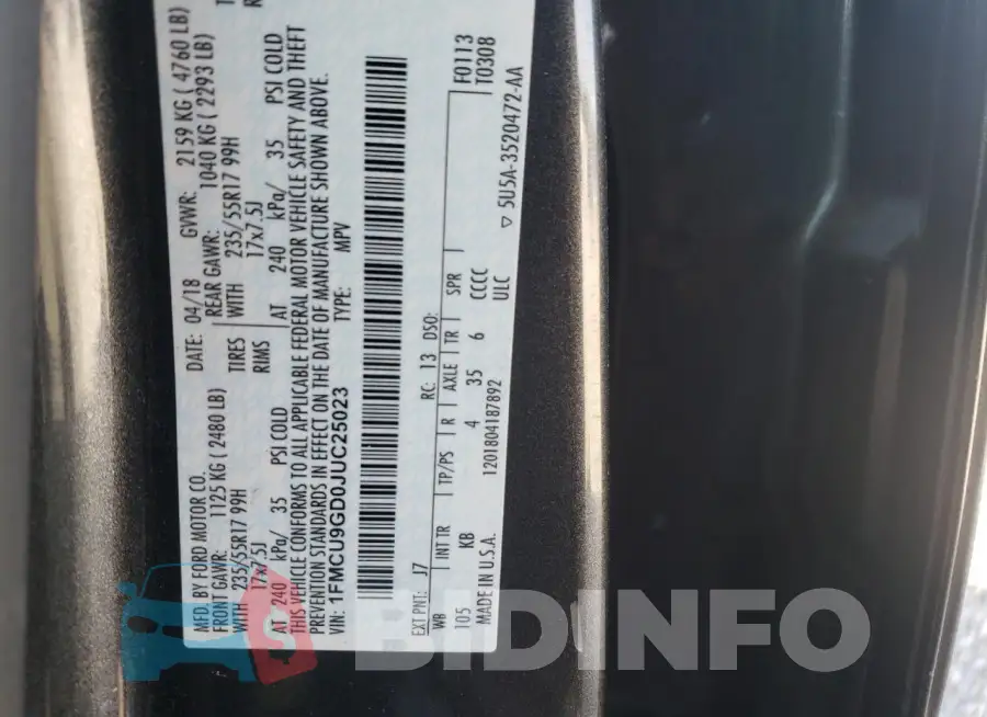 1FMCU9GD0JUC25023 Photo# 12