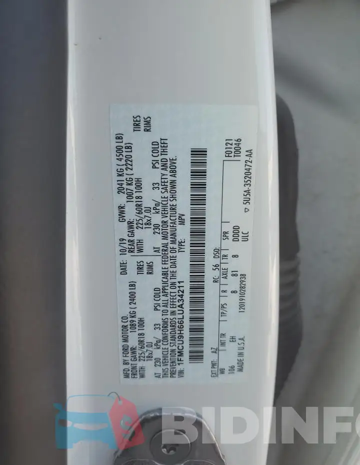 1FMCU9H66LUA34211 Photo# 14
