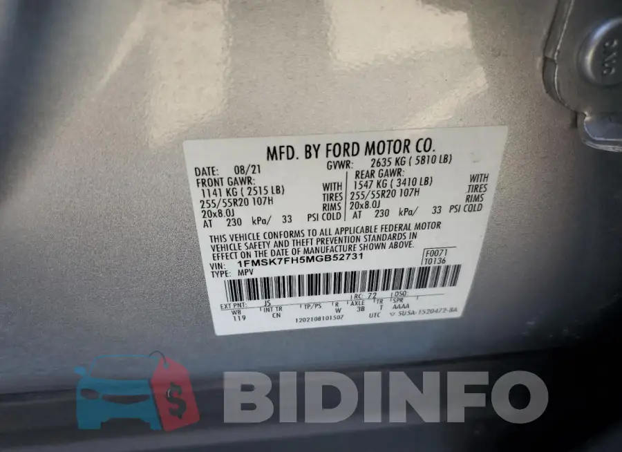 1FMSK7FH5MGB52731 Photo# 13