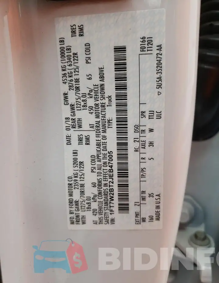 1FT7W2BT2JEB47005 Photo# 12