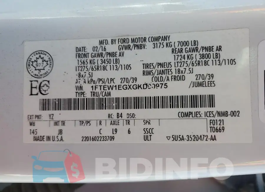 1FTEW1EGXGKD90975 Photo# 12