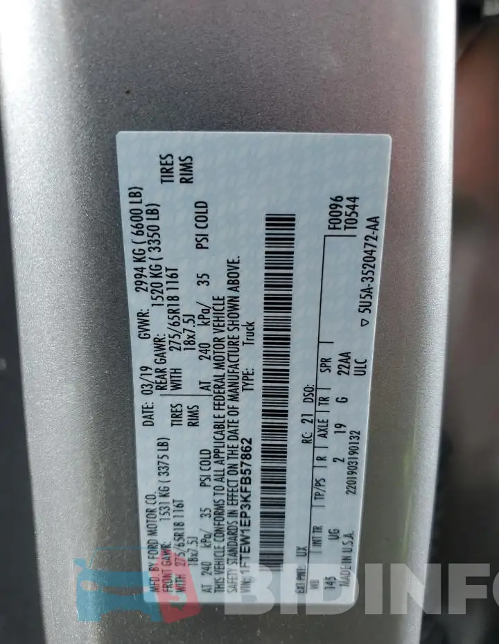 1FTEW1EP3KFB57862 Photo# 12