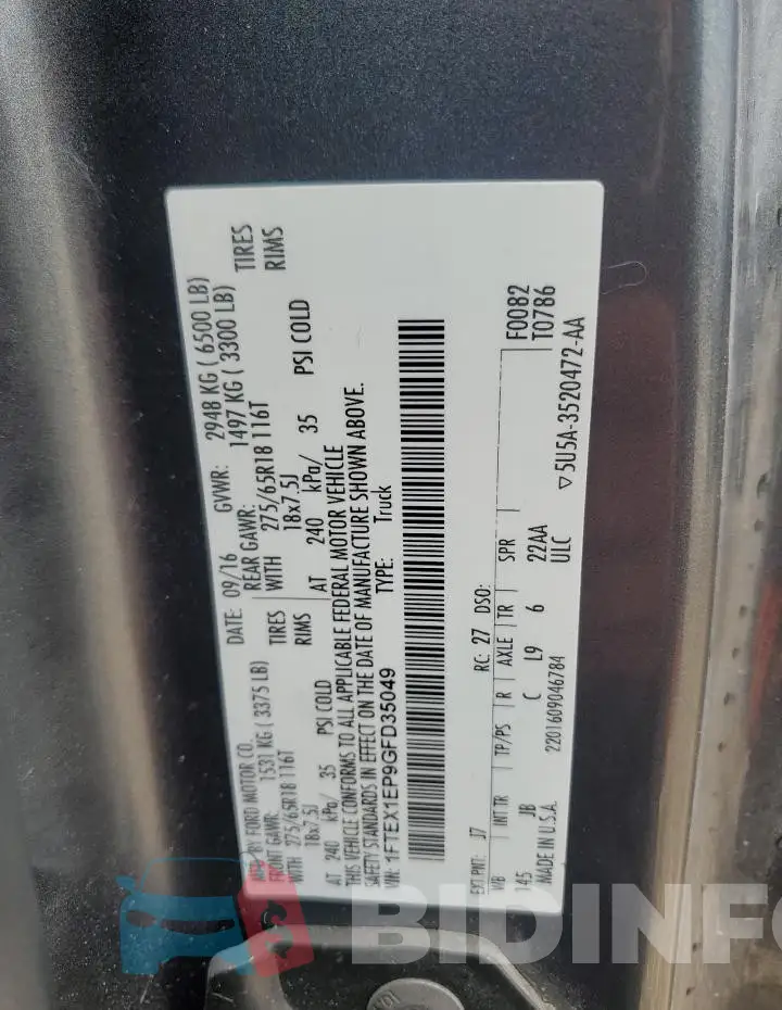 1FTEX1EP9GFD35049 Photo# 12