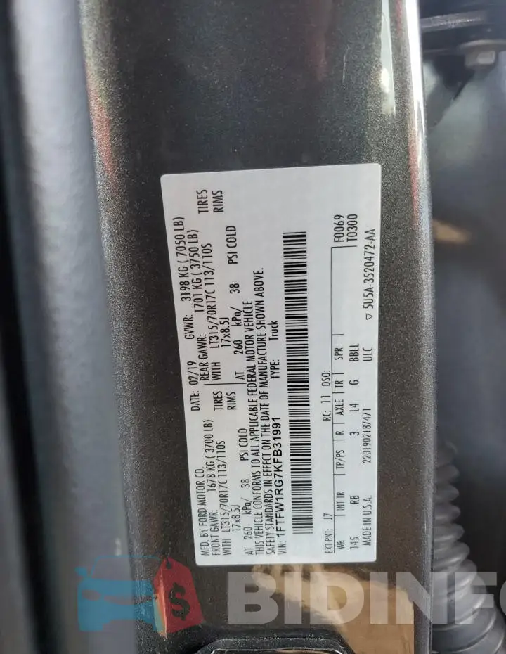 1FTFW1RG7KFB31991 Photo# 13