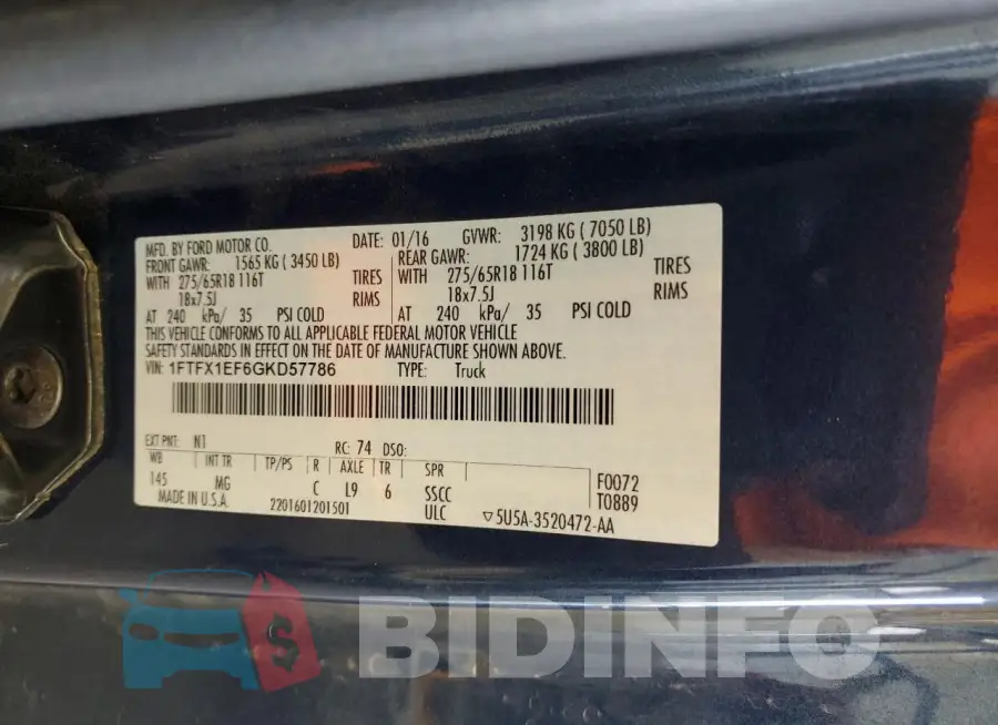 1FTFX1EF6GKD57786 Photo# 12