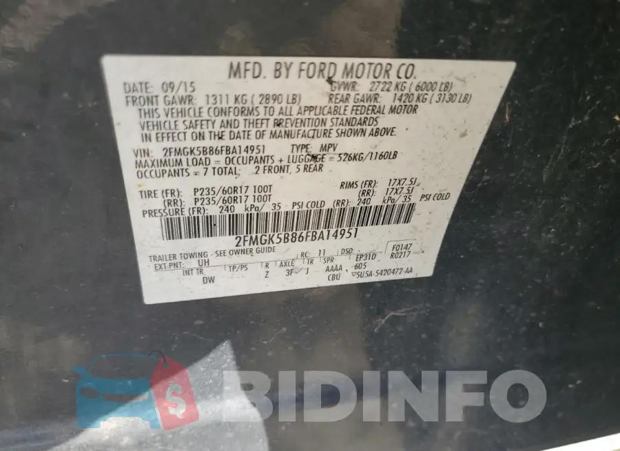 2FMGK5B86FBA14951 Photo# 13