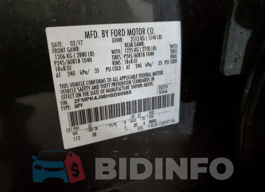 2FMPK4J98HBB60985 Photo# 13
