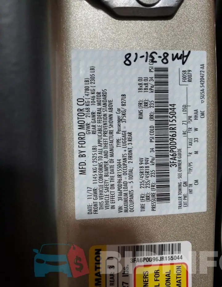 3FA6P0D96JR155044 Photo# 12