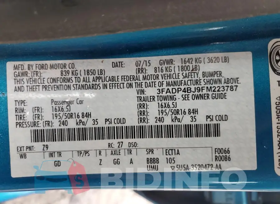 3FADP4BJ9FM223787 Photo# 12