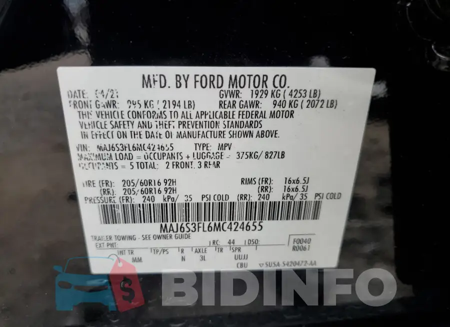 MAJ6S3FL6MC424655 Photo# 12