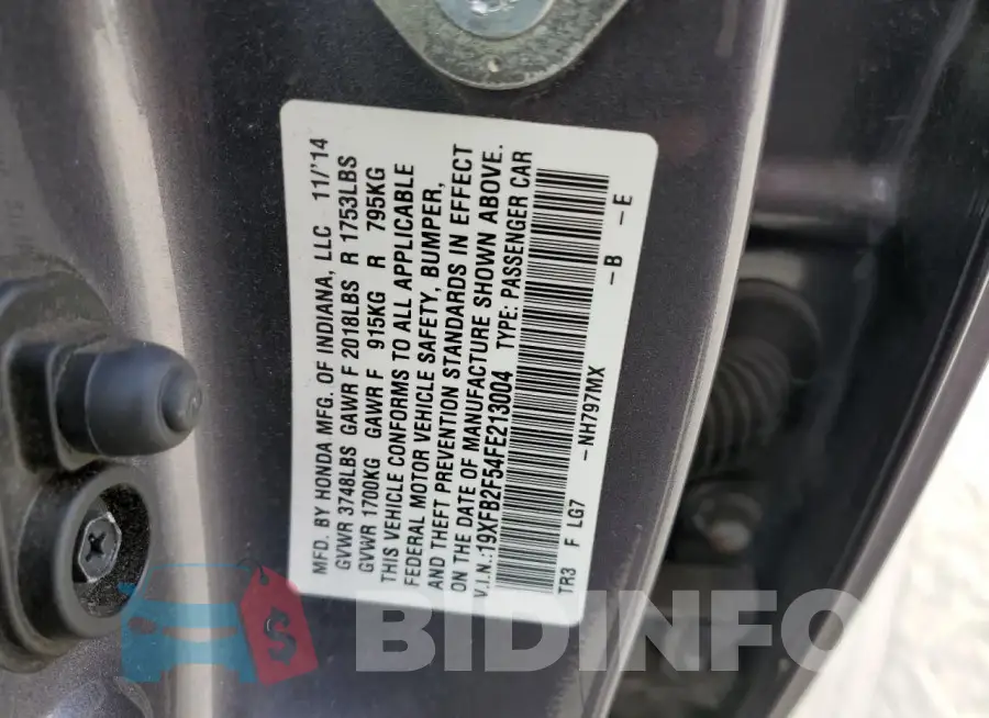 19XFB2F54FE213004 Photo# 12