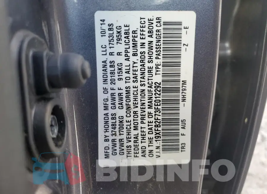 19XFB2F73FE012292 Photo# 12