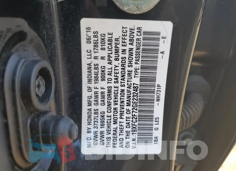 19XFC2F72GE232487 Photo# 12