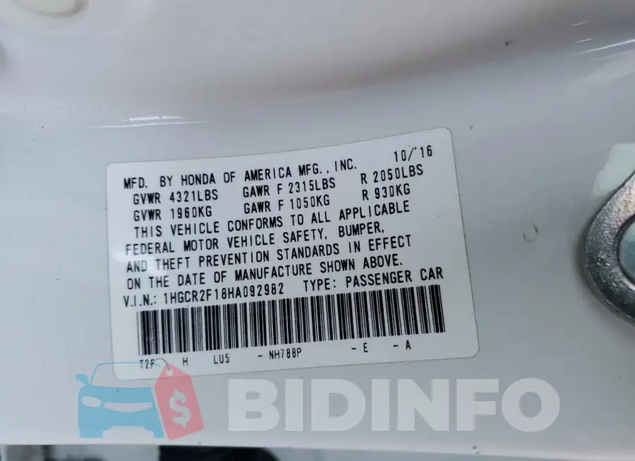 1HGCR2F18HA092982 Photo# 13