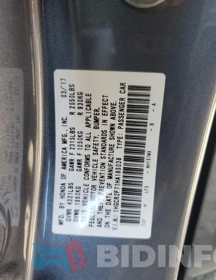 1HGCR2F71HA185038 Photo# 12