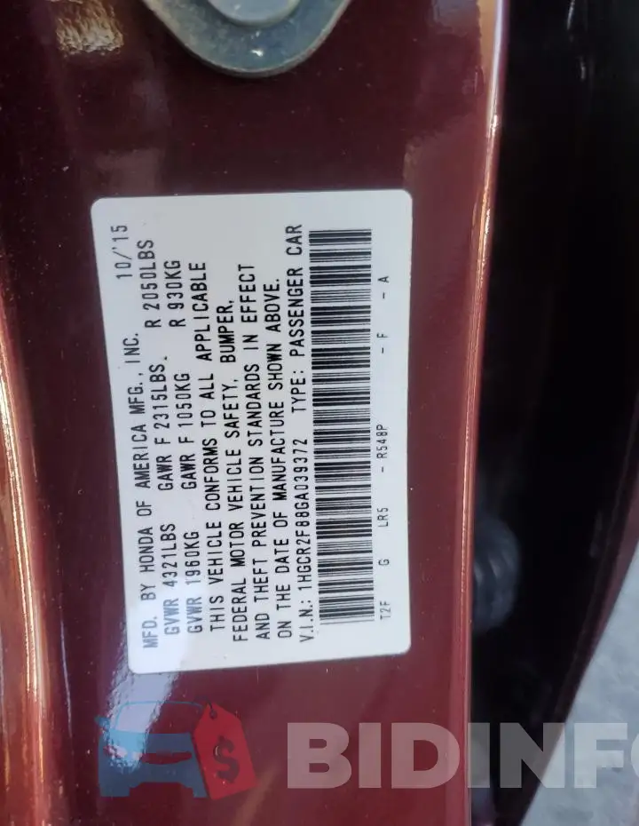 1HGCR2F88GA039372 Photo# 12