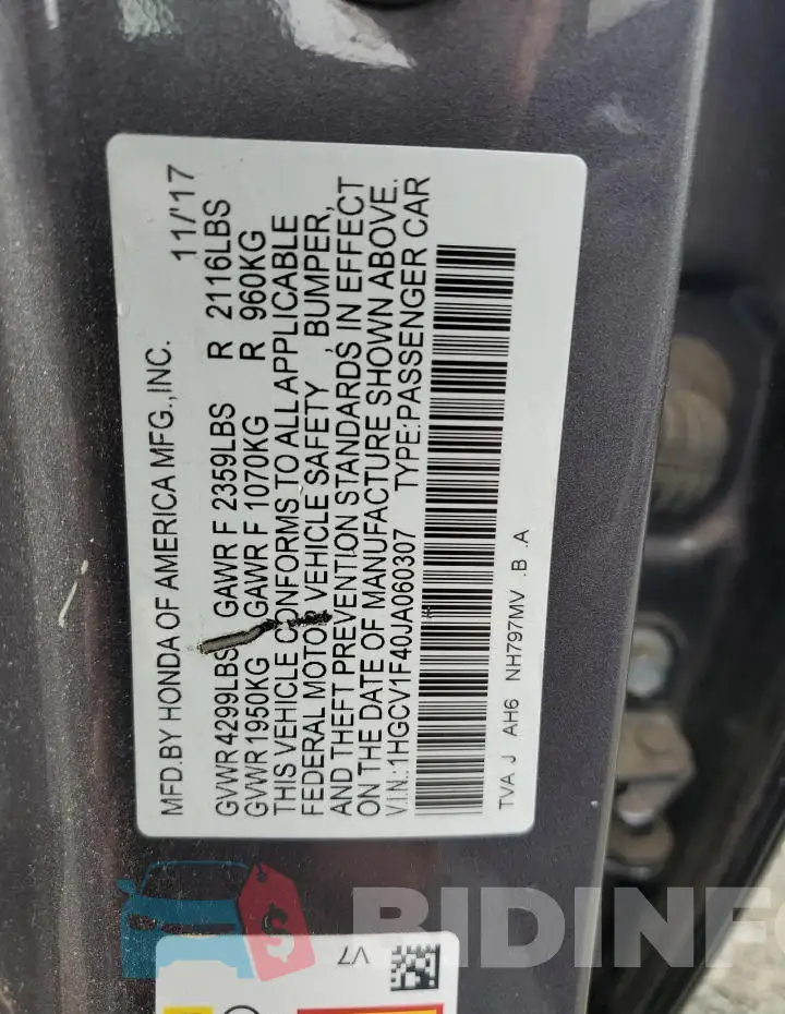 1HGCV1F40JA060307 Photo# 12