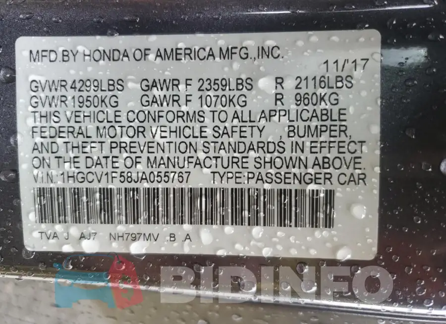 1HGCV1F58JA055767 Photo# 13