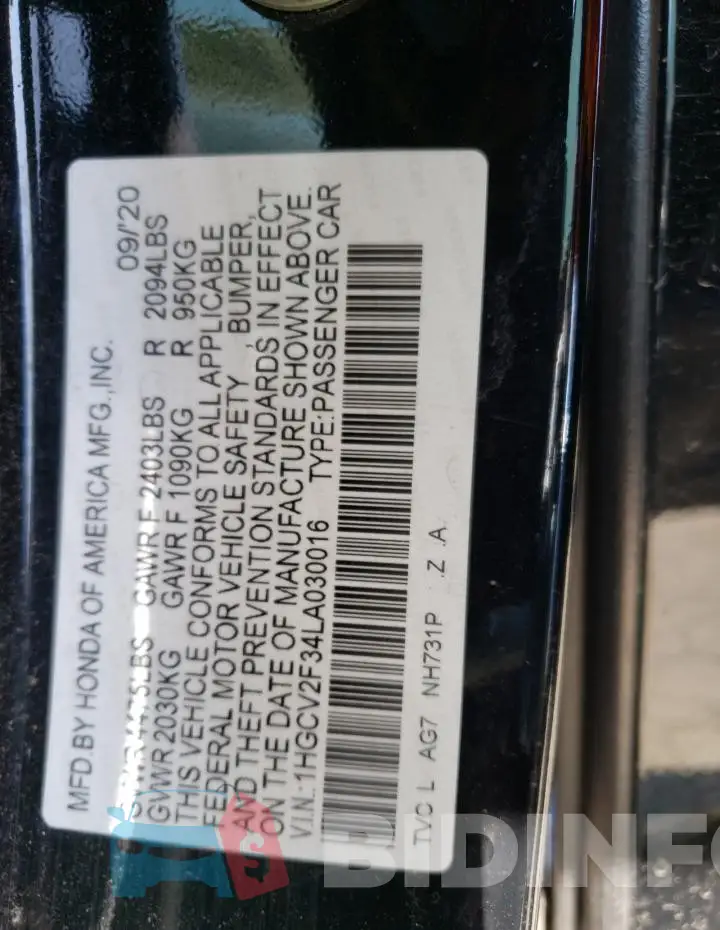 1HGCV2F34LA030016 Photo# 12