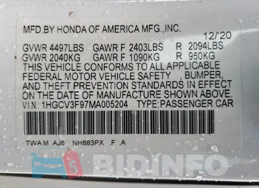 1HGCV3F97MA005204 Photo# 13