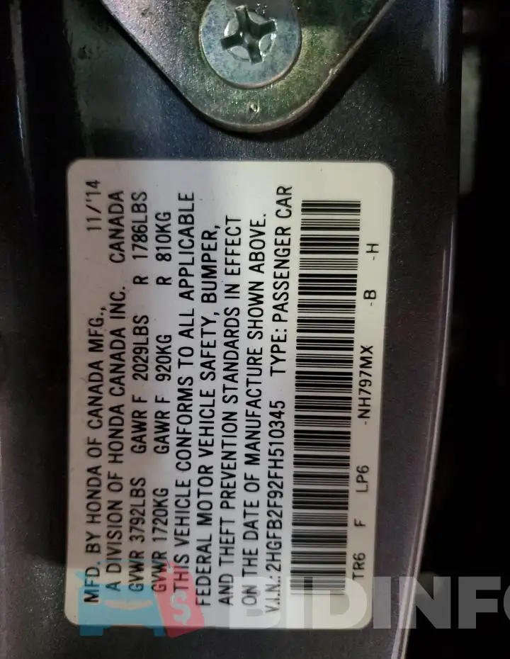 2HGFB2F92FH510345 Photo# 12