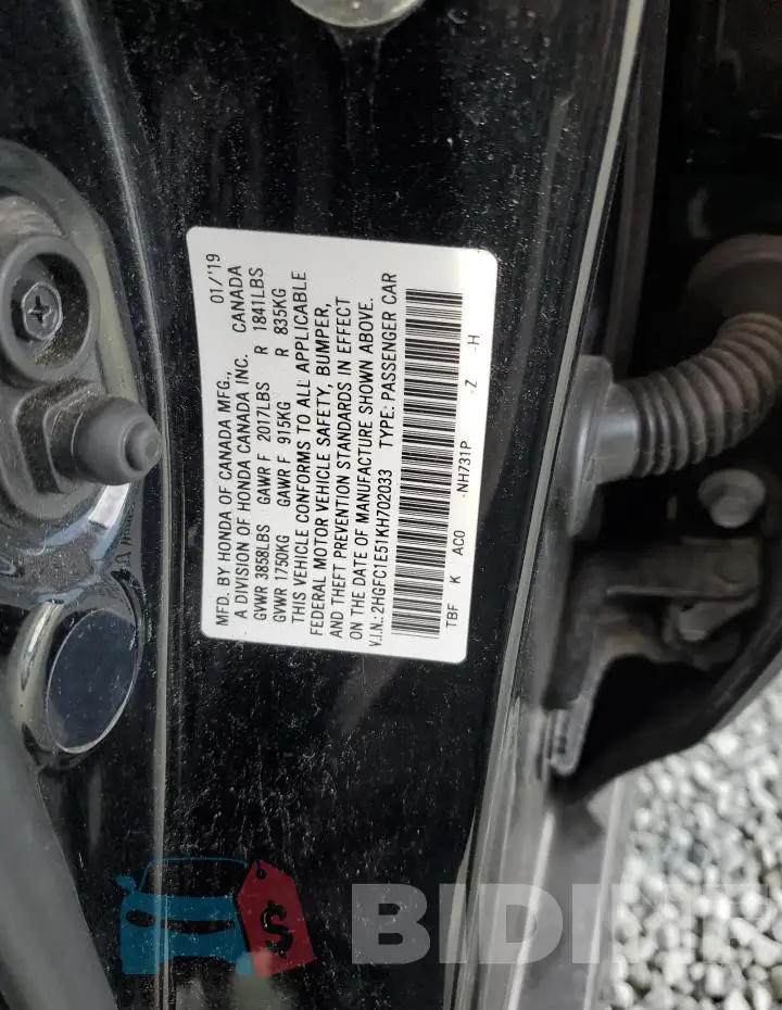 2HGFC1E51KH702033 Photo# 12