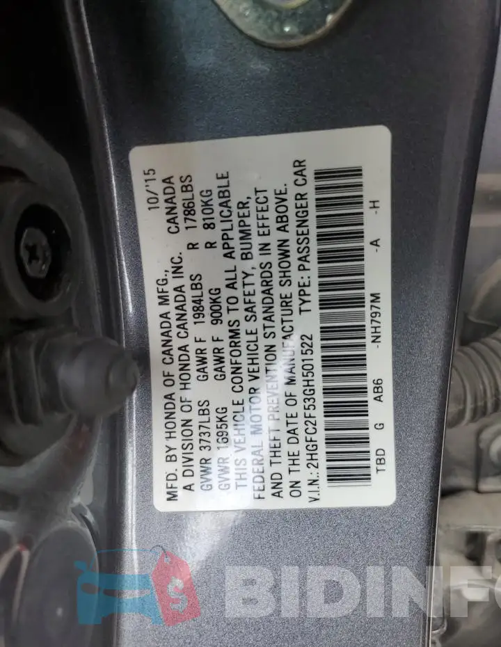 2HGFC2F53GH501522 Photo# 13
